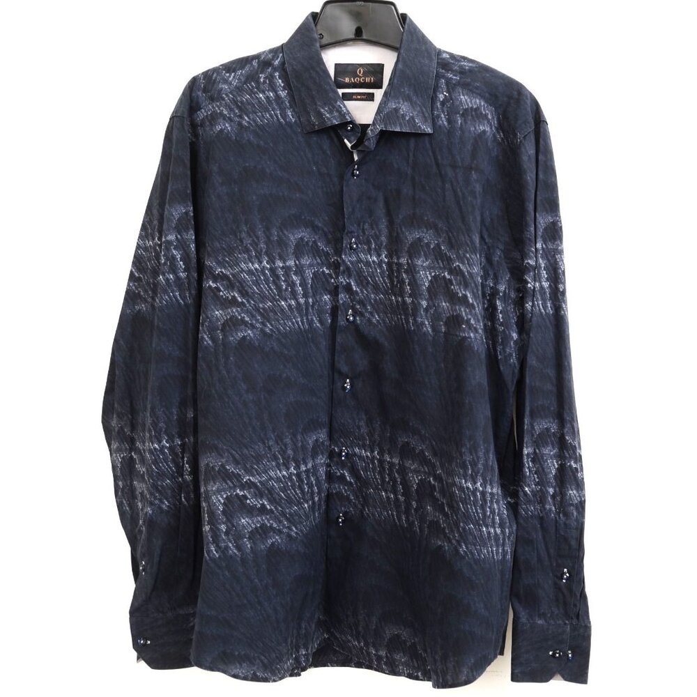 BAQCHI Men's XL 43-44 Artsy Tie-Dye Slim Fit Long Sleeve Shirt Preppy Academia